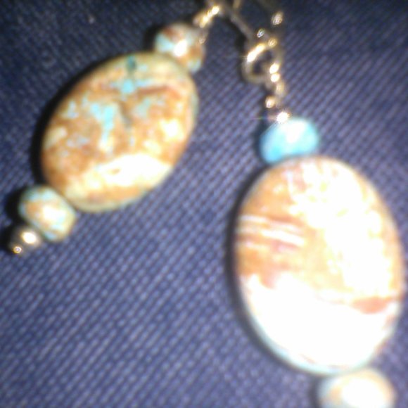 African Turquoise / Sterling Silver 20" Necklace / Earrings - Picture 3 of 7